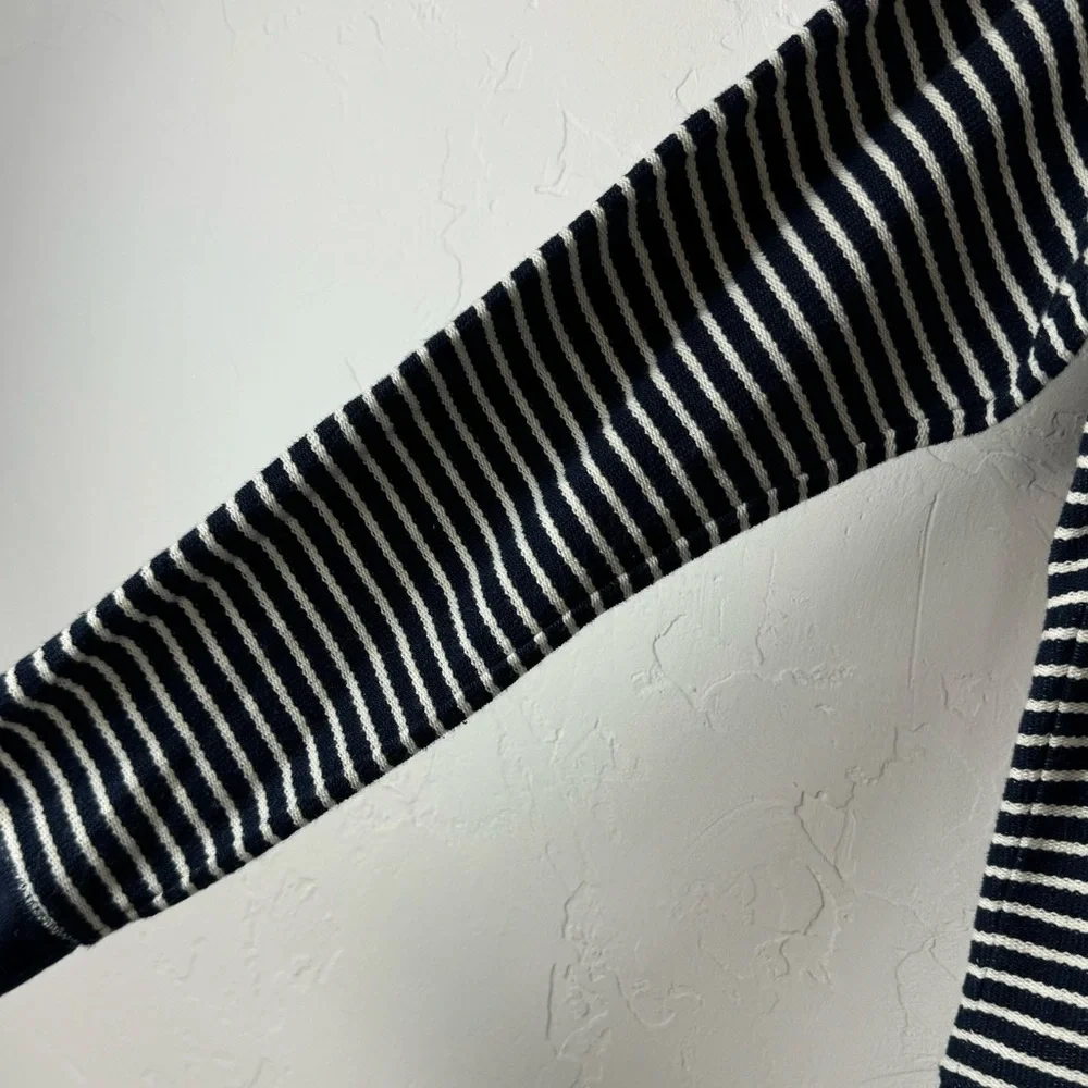 J Crew Hoodie Pullover Sweatshirt Sweater Striped Print Navy Blue Ivory Terry - Picture 4 of 9